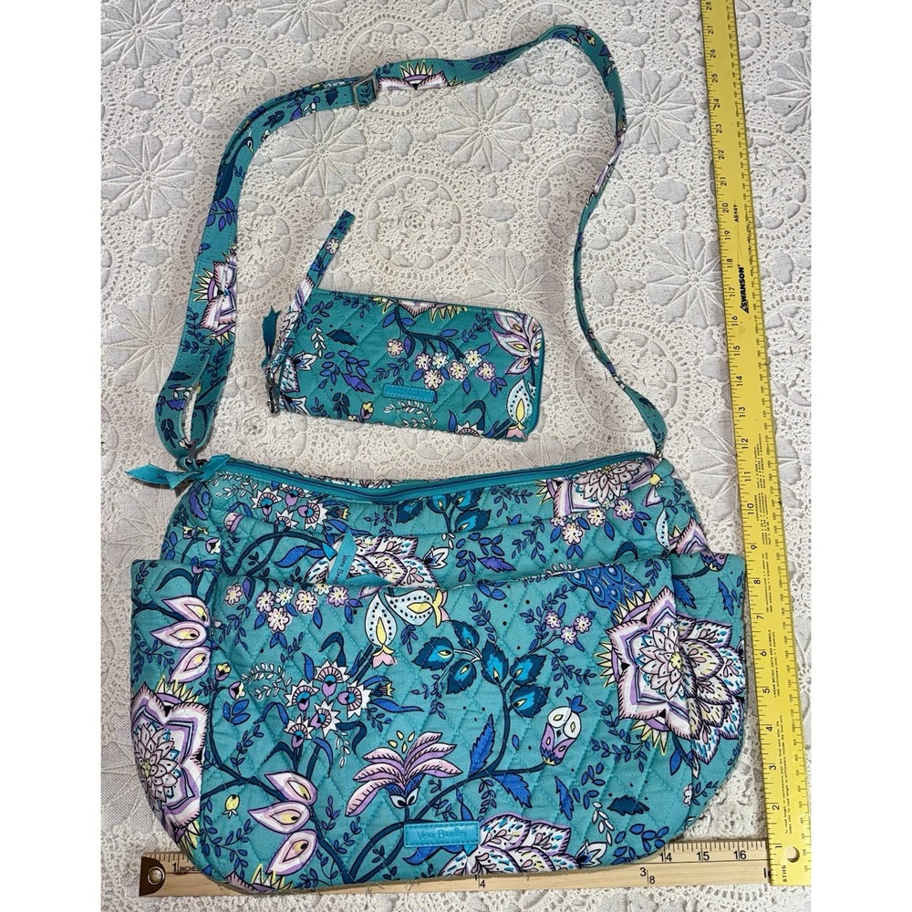 Vera Bradley Blue Peacock Garden Flower Purse & Wallet Set Shoulder Bag